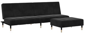 3258148 vidaXL Canapea extensibilă cu taburet, 2 locuri, negru, catifea