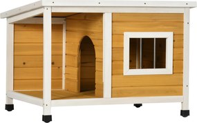 PawHut Cușcă pentru Câini de Exterior din Lemn cu Verandă Acoperită și Acoperiș Înclinat, 85.5x62x60 cm, Multicolor | Aosom Romania
