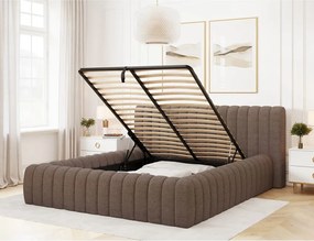 Pat matrimonial maro tapițat cu spațiu de depozitare cu somieră 160x200 cm Carilla – ELTAP