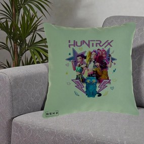 Perna Personalizata K-pop HUNTRX Trio 3D cu Pisica Fulgere, 40x40 cm, Verde, Husa Detasabila, Perna Inclusa, BEKZ®