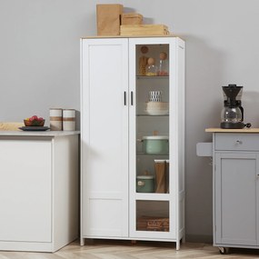 HOMCOM Bufet Modern 2 Uși 7 Rafturi Design Anti-Răsturnare Lemn Sticlă 76x36x160cm Alb | Aosom Romania