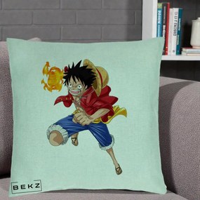 Perna Personalizata One Piece Luffy Gear Second Foc, 40x40 cm, Verde Menta, Husa Detasabila, Perna Inclusa, BEKZ®