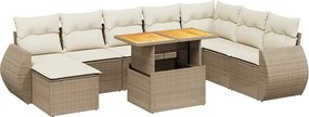 vidaXL Set canapele de grădină, 9 piese, cu perne, bej, poliratan