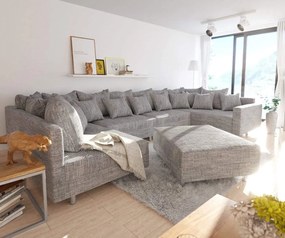 Colțar U XXL cu taburet inclus Justin Grey 400x200 cm