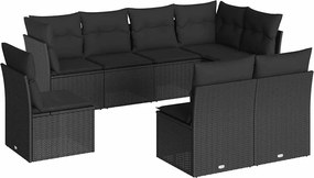 vidaXL Set mobilier de grădină cu perne, 8 piese, negru, poliratan