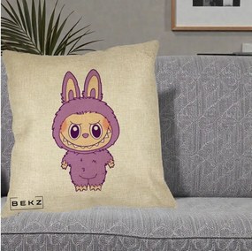 Perna Personalizata Labubu Violet Solo, 40x40 cm, Crem, Husa Detasabila, Perna Inclusa, BEKZ®