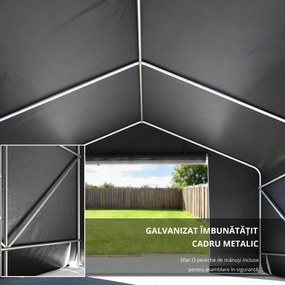 Outsunny Magazie de grădină portabilă, cort pentru biciclete, ușă rulabilă cu fermoar, cadru metalic, depozitare versatilă, gri închis | Aosom Romania