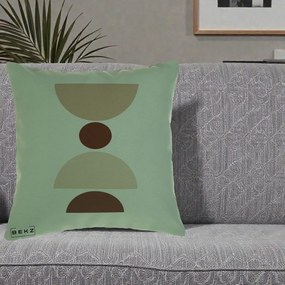 Perna Decorativa Geometric Boho Cerc si Boluri, 40x40 cm, Verde, Husa Detasabila, Perna Inclusa, BEKZ®