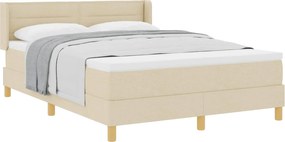 vidaXL Pat cu arcuri cu saltea cu headboard Crem 190 x 140 cm țesătură