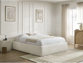 Pat matrimonial bej tapițat cu spațiu de depozitare/fără tăblie cu somieră 180x200 cm Inera – Bobochic Paris