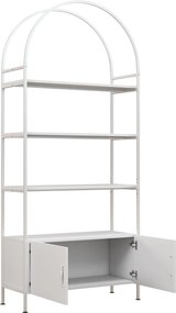 HOMCOM Etajeră de depozitare, bibliotecă arcuită cu 4 niveluri și dulap cu uși duble, 80 x 30 x 187 cm, alb | Aosom Romania