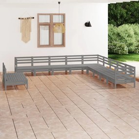 3083146 vidaXL Set mobilier de grădină, 11 piese, gri, lemn masiv de pin