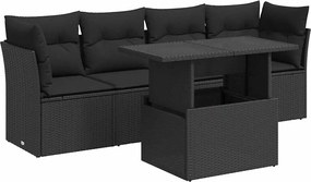 vidaXL Set mobilier de grădină cu perne, 5 piese, negru, poliratan