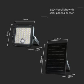 Proiector solar LED reglabil 10W 3,7V 4000/6000K IP65 cu senzor + DO