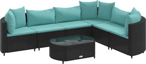 vidaXL Set canapele de grădină cu perne, 7 piese, negru, poliratan