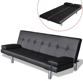 241722 vidaXL Canapea extensibilă 2 perne, piele artificială, reglabilă negru