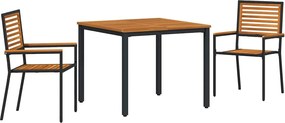 vidaXL Set de masă pentru grădină 3 pcs Negru și Maro poliratan