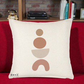 Perna Decorativa Geometric Boho Cercuri si Arc, 40x40 cm, Crem Reliefat, Husa Detasabila, Perna Inclusa, BEKZ®