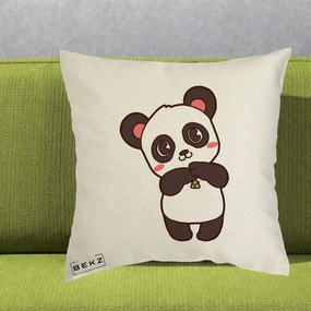 Perna Personalizata Panda Kawaii cu Bambus, 40x40 cm, Ecru, Husa Detasabila, Perna Inclusa, BEKZ®