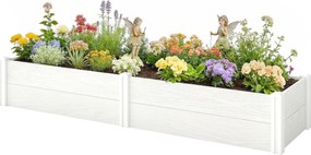 Outsunny Pat înălțat din plastic, modular, plantator cu montaj DIY, solariu 197 x 54 x 33 cm Alb | Aosom Romania