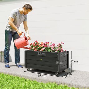 Outsunny Jardinieră de Grădină din Lemn de Brad cu Roti și Orificiu de Drenaj, Captuseală din Material Netesut, 89x48x47 cm | Aosom Romania