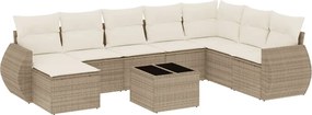 vidaXL Set canapele de grădină, 9 piese, cu perne, bej, poliratan