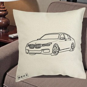 Perna Personalizata BMW Seria 7 Linie Minimalista, 40x40 cm, Ecru, Husa Detasabila, Perna Inclusa, BEKZ®