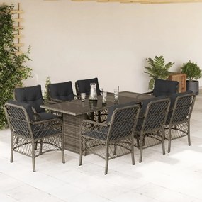 Set mobilier gradina cu perne, 9 piese, gri, poliratan