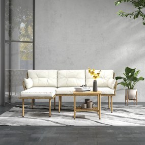 Outsunny Set Mobilier Grădină 4 Persoane, 3 Piese cu Măsuță de Cafea, Perne Confortabile Incluse, Ratan Crem | Aosom Romania