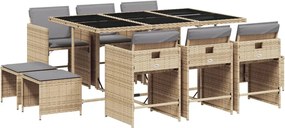 vidaXL Set mobilier grădină cu perne, 11 piese bej combinat poliratan