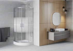 Mexen Rio cabina de duș semicirculară 80 x 80 cm, dungi albe, crom + cădiță, alb - 863-080-080-01-20-4710