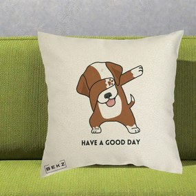 Perna Decorativa Caine Dab Have A Good Day, 40x40 cm, Ecru, Husa Detasabila, Perna Inclusa, BEKZ®