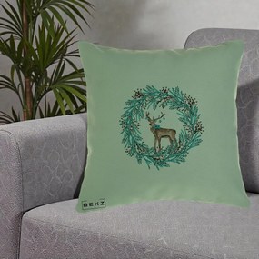 Perna Decorativa Coroana Turcoaz cu Ren, 40x40 cm, Verde, Husa Detasabila, Perna Inclusa, BEKZ®