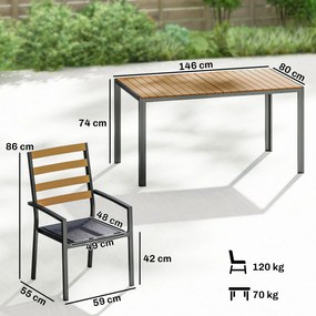 Outsunny Set mobilier grădină 7 piese, set cu 1 masă de dining, 6 scaune, perne, pentru terasă, lemn natural | Aosom Romania