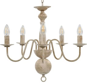 Candelabru antichizat, alb, becuri E14 x 5