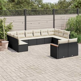 vidaXL Set canapele de grădină, 12 piese, cu perne, negru, poliratan
