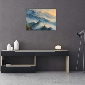 Tablou pe sticlă - Peisaj montan pictat (70x50 cm)