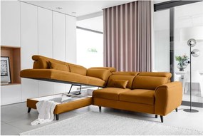 Colțar galben extensibil/cu spațiu de depozitare cu tapițerie din catifea (cu colț pe partea stângă/în formă de ”L”) Noble – ELTAP