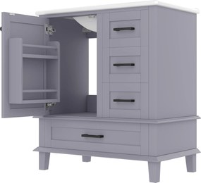 Dulap de baie pe podea cu chiuvetă, spațiu de depozitare variat, 76x46x83,5 cm, Gri