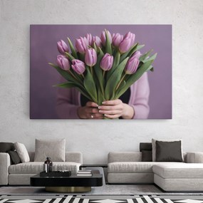 Tablou Canvas, 20x30cm, Dormitor si Living, Flori, Lalele, Holding Pink Tulips