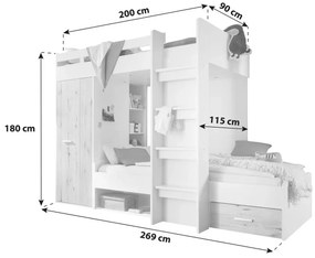 Pat supraetajat pentru copii 90 cm Mathers (alb + gri deschis). 1082825