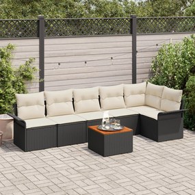 vidaXL Set de Canapea de Grădină cu 7 Piese cu Perne Negre din Ratan Polimer Acacia