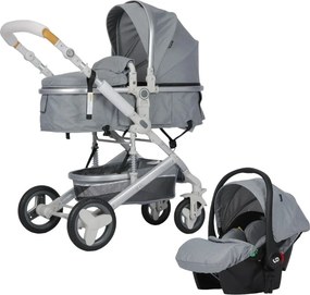 Carucior nou nascuti 3 in 1 NOVOKIDS™ 5300, Cu geanta bebe, Cadru Aluminiu, Amortizoare, Roti din cauciuc plin AVE, Landou, Scoica auto, Spatar