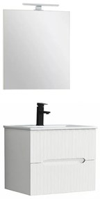 Trent mobilier de baie 60 cm ceramică chiuvetă (2 sertare) cu oglindă 60x80 cm alb