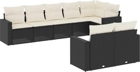 vidaXL Set mobilier de grădină cu perne, 8 piese, negru, poliratan