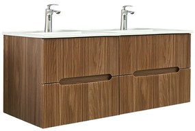 Mască de baie Trent 120 cu chiuvetă ceramică, 4 sertare, stejar apus de soare