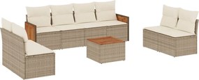 vidaXL Set canapele de grădină, 9 piese, cu perne, bej, poliratan