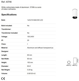 Spot aplicat pentru tavan si plafon design modern STAN alb