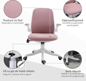 Vinsetto Scaun de Birou Balansoar cu Înălțime Reglabilă din Țesătură Efect Catifea, 62,5x60x94-104 cm, Roz | Aosom Romania