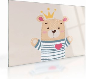 Tablou pe sticlă - Teddy ursuleț cu coroană (70x50 cm)